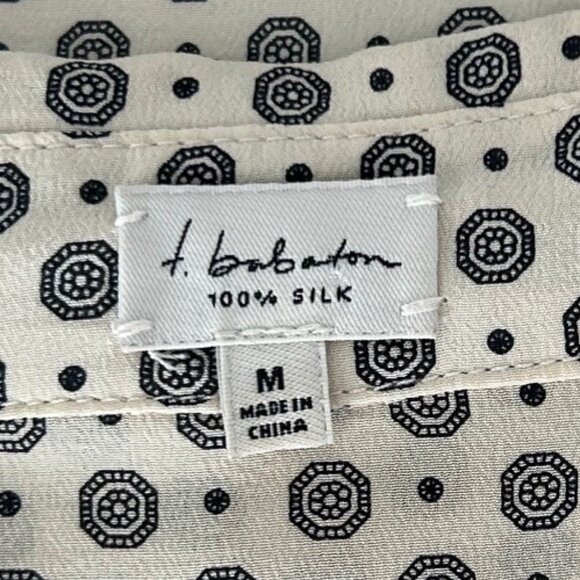 T. Babaton Off White & Black Silk Blouse M - Picture 3 of 3